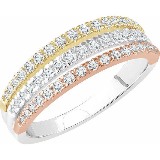 14K Tri-Color 1/2 CTW Diamond Stacked Ring