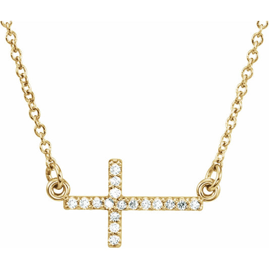 14K Yellow .07 CTW Diamond Sideways Cross 16-18 Necklace
