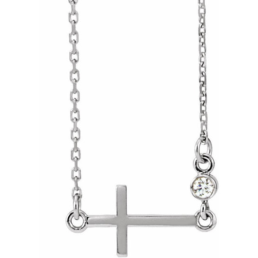 Platinum .03 CTW Diamond Sideways Cross 16-18 Necklace