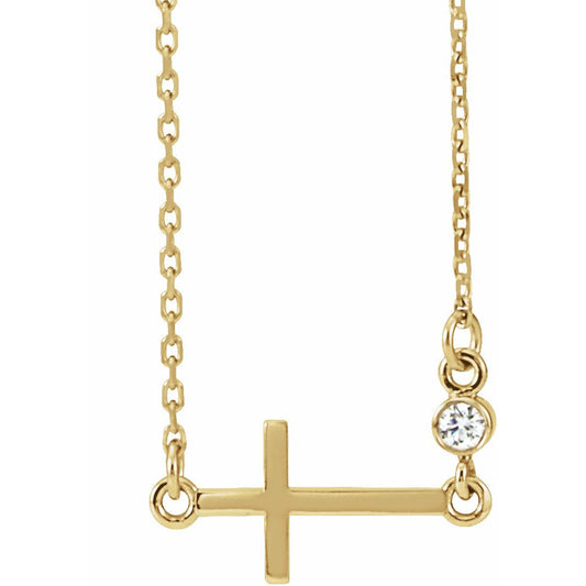 14K Yellow .03 CTW Diamond Sideways Cross 16-18 Necklace
