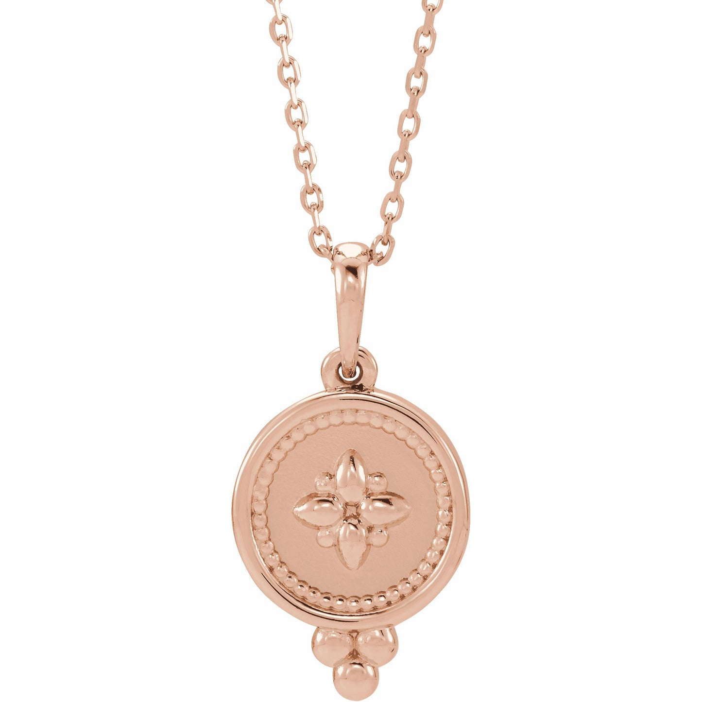 14K Rose Beaded Disc 16-18 Necklace