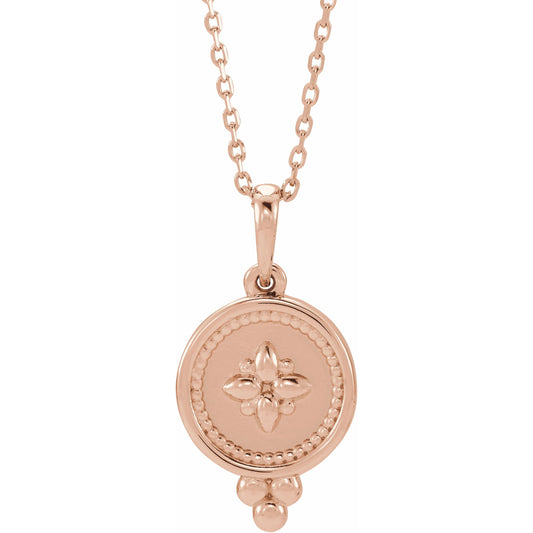 14K Rose Beaded Disc 16-18 Necklace