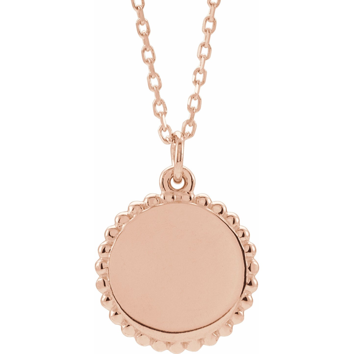14K Rose Engravable Beaded Disc 16-18 Necklace