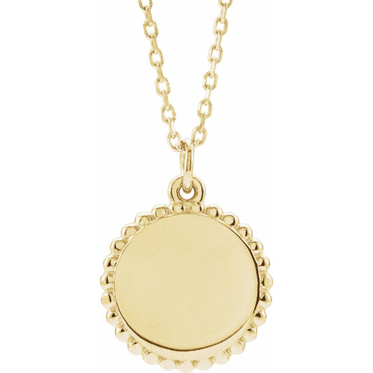 14K Yellow Beaded Disc 16-18 Necklace