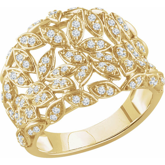 14K Yellow 1/2 CTW Diamond Leaf Ring