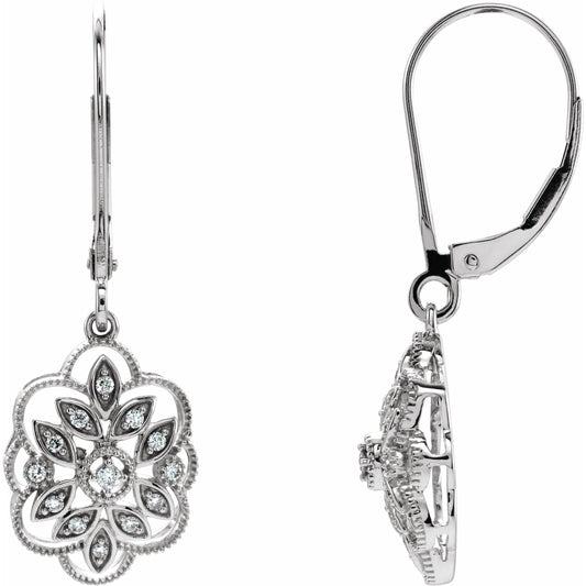 14K White 1/6 CTW Diamond Granulated Filigree Earrings