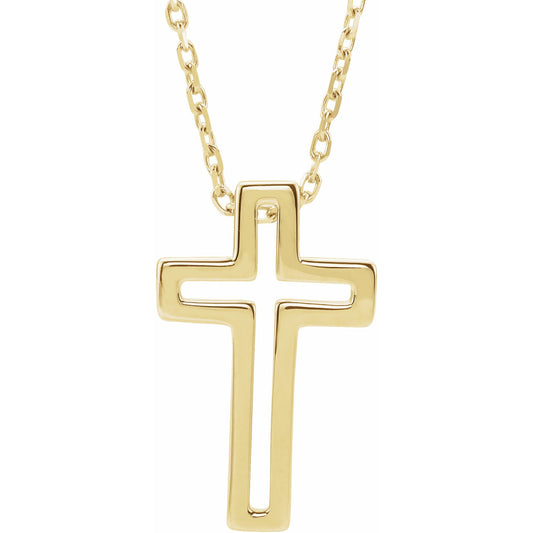 14K Yellow Open Cross 16-18 Necklace