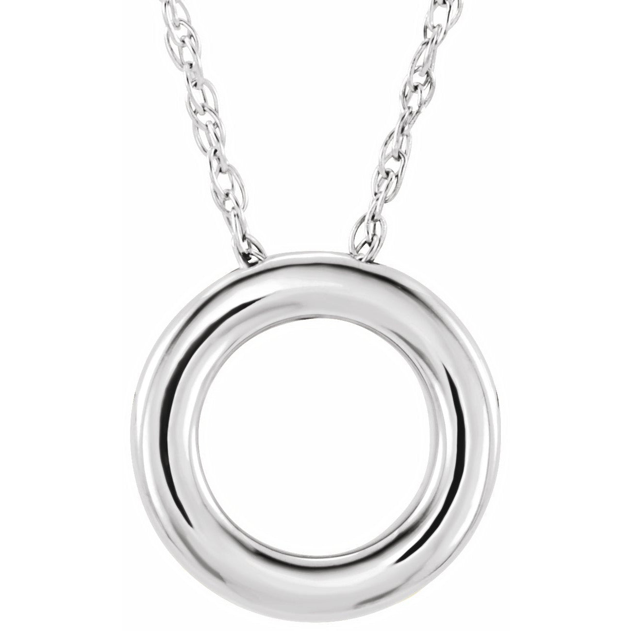 14K White 13 mm Circle 18 Necklace