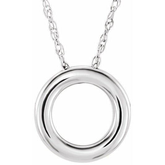14K White 13 mm Circle 18 Necklace