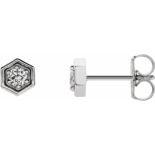14K White 1/8 CTW Diamond Hexagon Stud Earrings