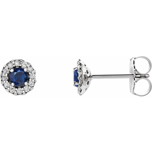 14K White Blue Sapphire & 1/8 CTW Diamond Earrings