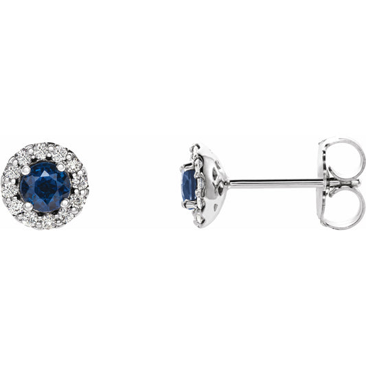14K White Blue Sapphire & 1/10 CTW Diamond Earrings