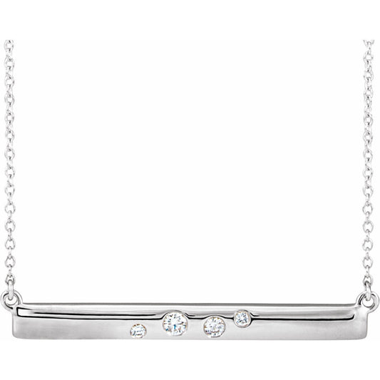 14K White 1/10 CTW Diamond Bar 16-18 Necklace