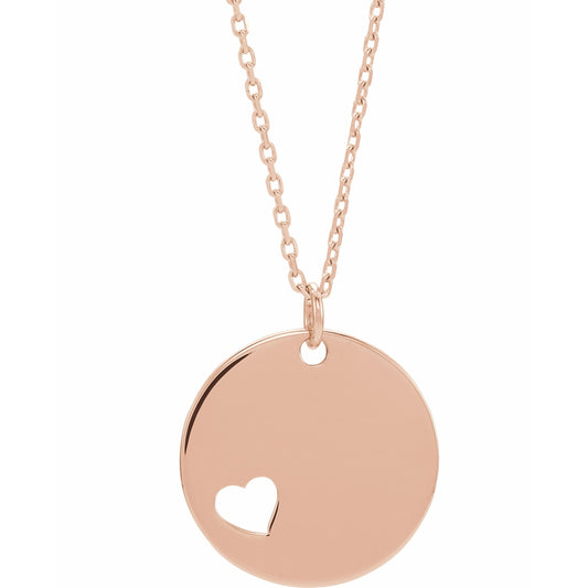 14K Rose Pierced Heart Disc 16-18 Necklace