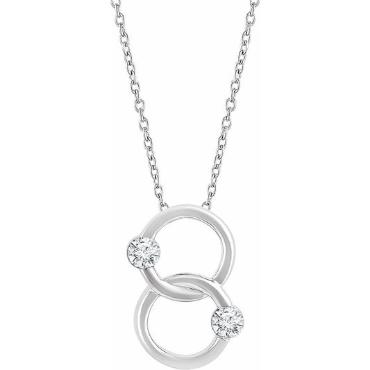 14K White Two-Stone Interlocking Circle 18 Necklace