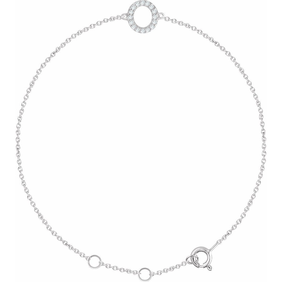 14K White .06 CTW Diamond Initial O 6-7 Bracelet