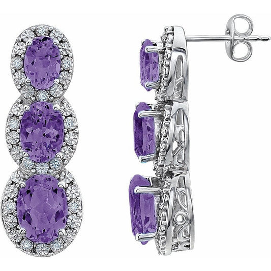 14K White Amethyst & .07 CTW Diamond 3-Stone Earrings