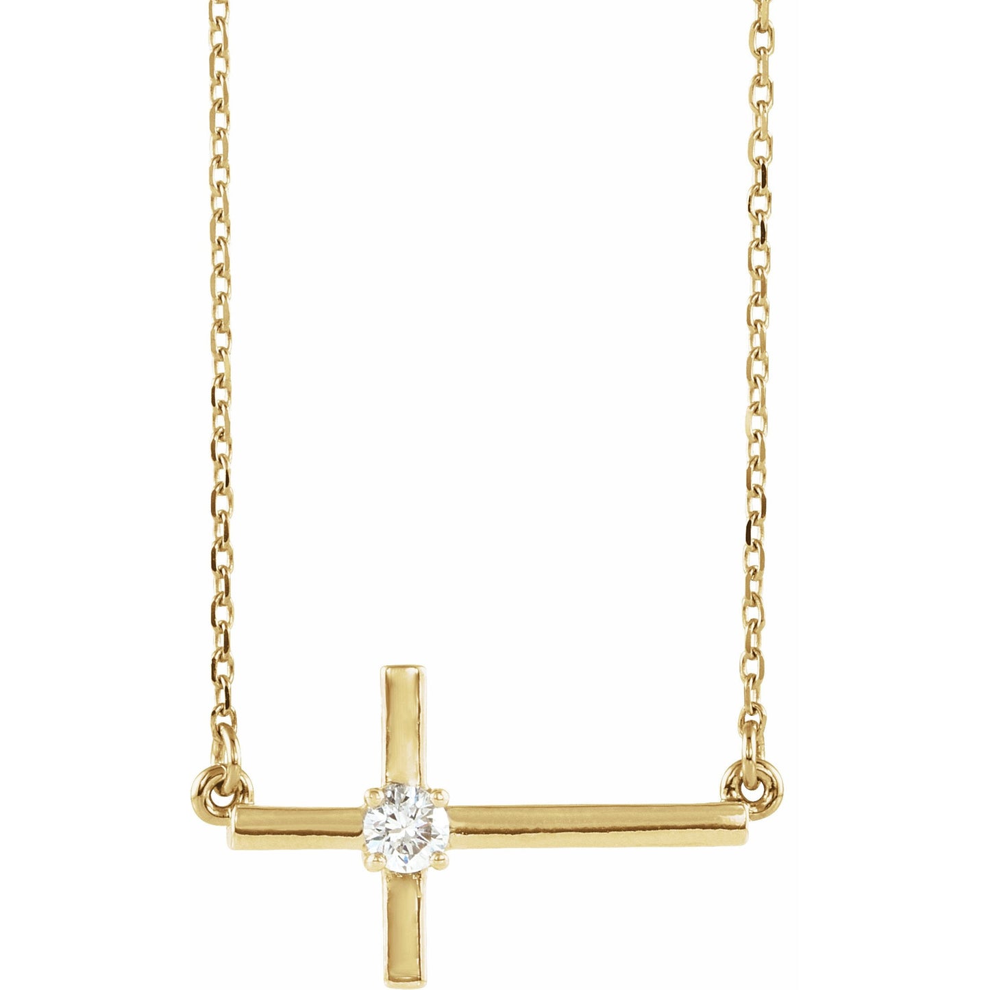 14K Yellow 1/10 CTW Diamond Sideways Cross 16-18 Necklace