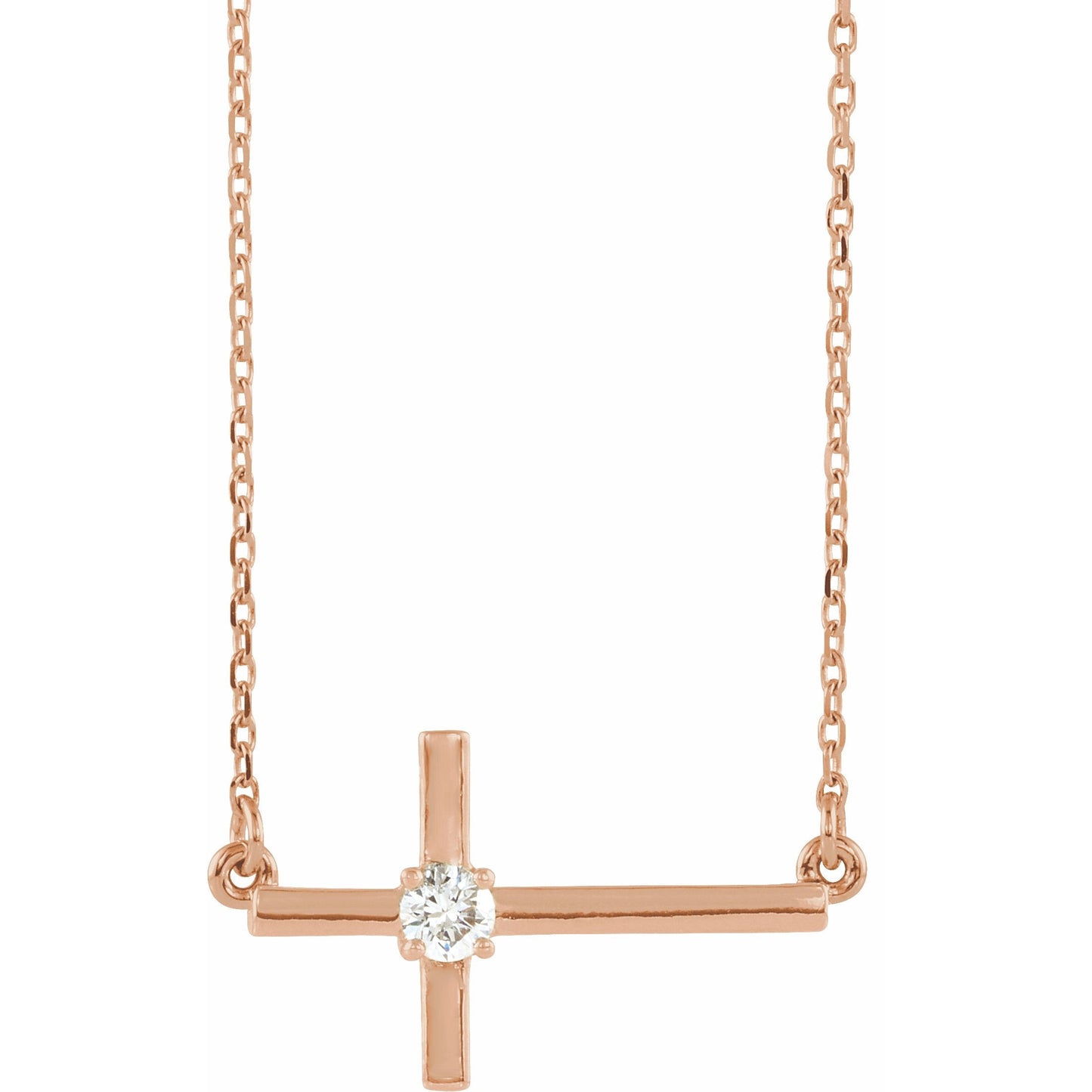 14K Rose 1/10 CTW Diamond Sideways Cross 16-18 Necklace