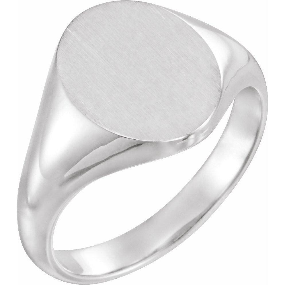 14K White 11x9.5 mm Oval Signet Ring