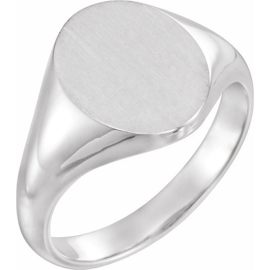 14K White 11x9.5 mm Oval Signet Ring