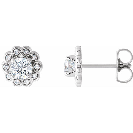 14K White 5/8 CTW Diamond Halo-Style Earrings