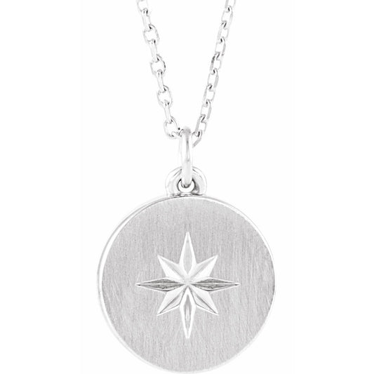 14K White Starburst Disc 16-18 Necklace