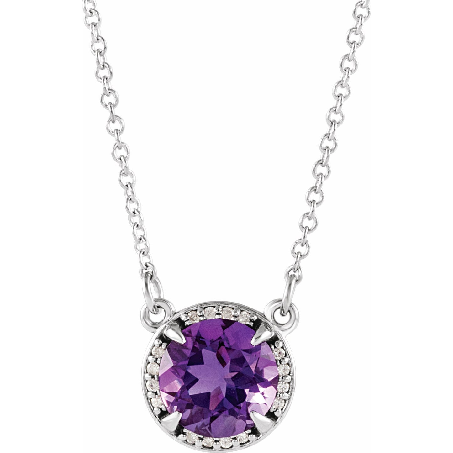 14K White 8 mm Round Amethyst & .05 CTW Diamond 16 Necklace