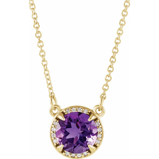 14K Yellow 8 mm Round Amethyst & .05 CTW Diamond 16 Necklace