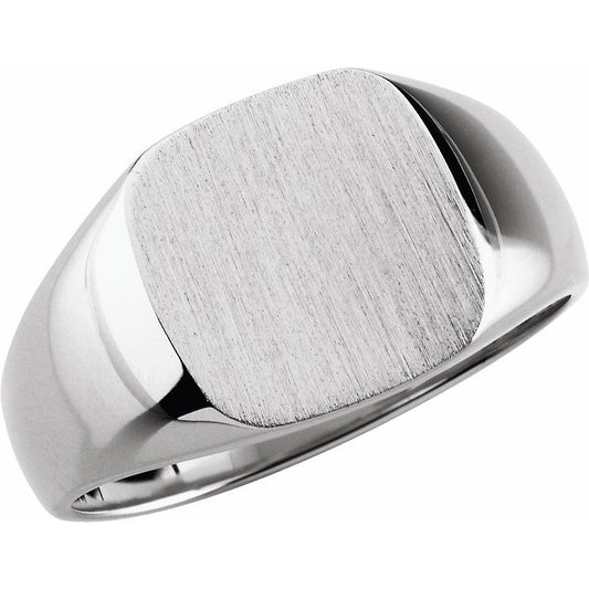 14K White 14x14 mm Square Signet Ring