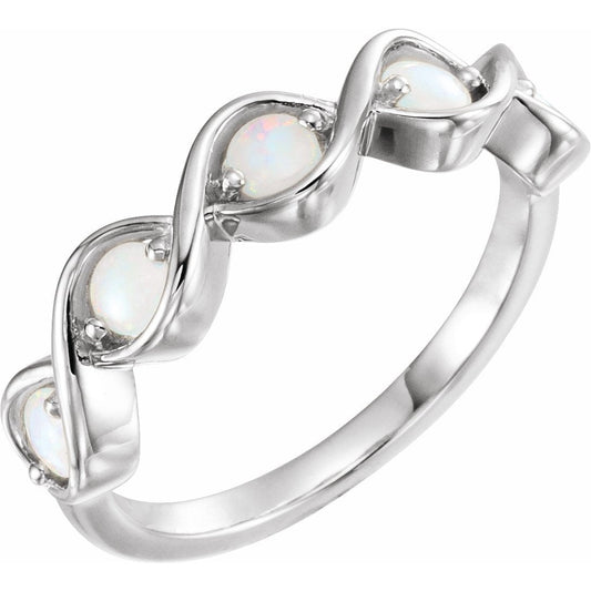 14K White Opal Stackable Ring