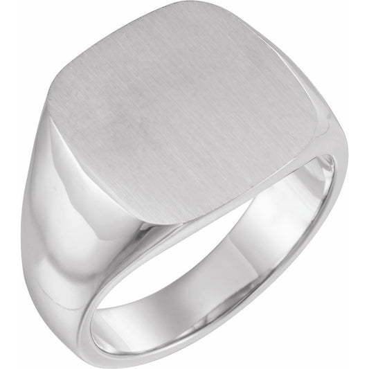 14K White 16x16 mm Square Signet Ring