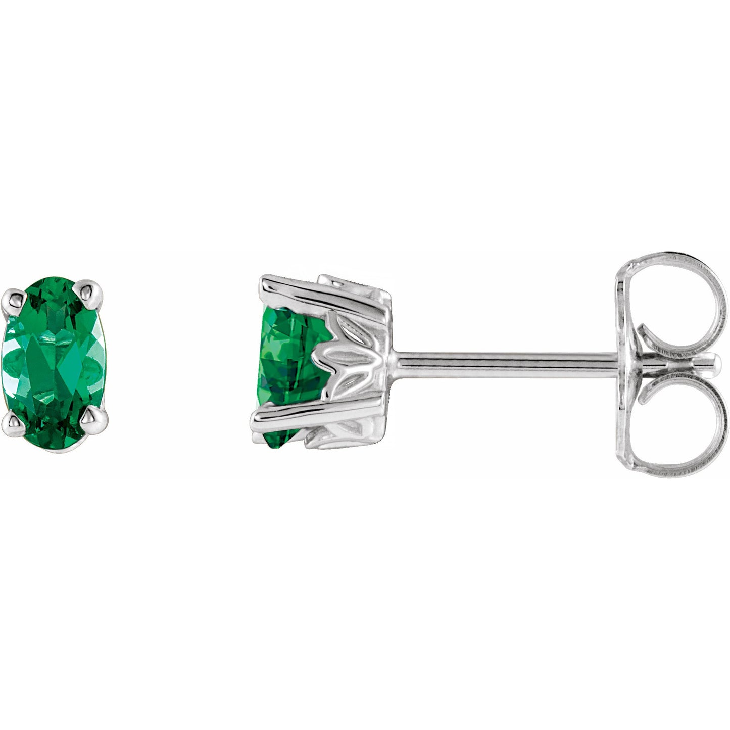 14K White Lab-Grown Emerald Earrings