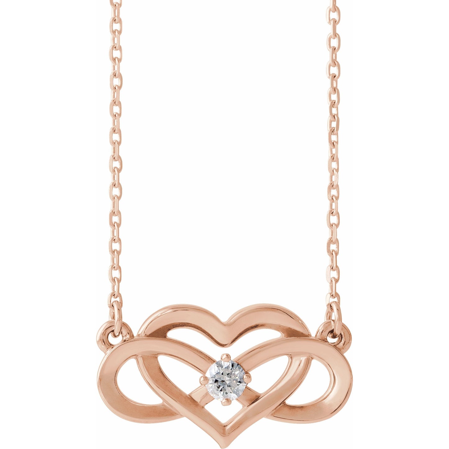 14K Rose 1/10 CTW Diamond Infinity-Inspired Heart 16-18 Necklace