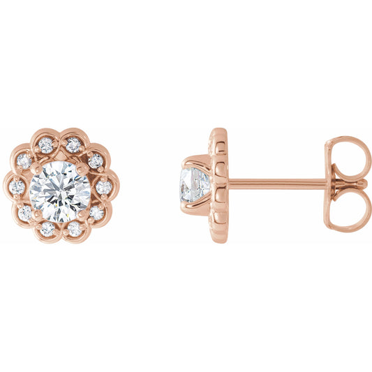 14K Rose 5/8 CTW Diamond Halo-Style Earrings