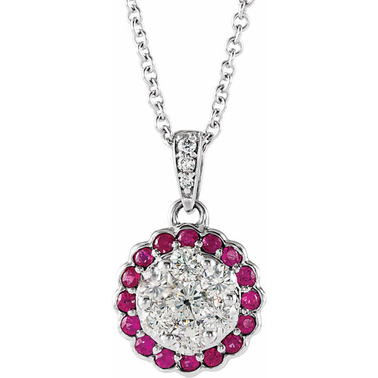 14K White Ruby & 1/3 CTW Diamond Necklace