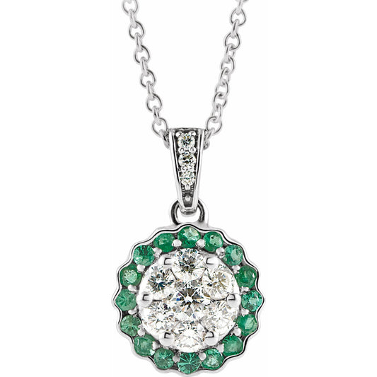 14K White Emerald & 1/3 CTW Diamond Necklace