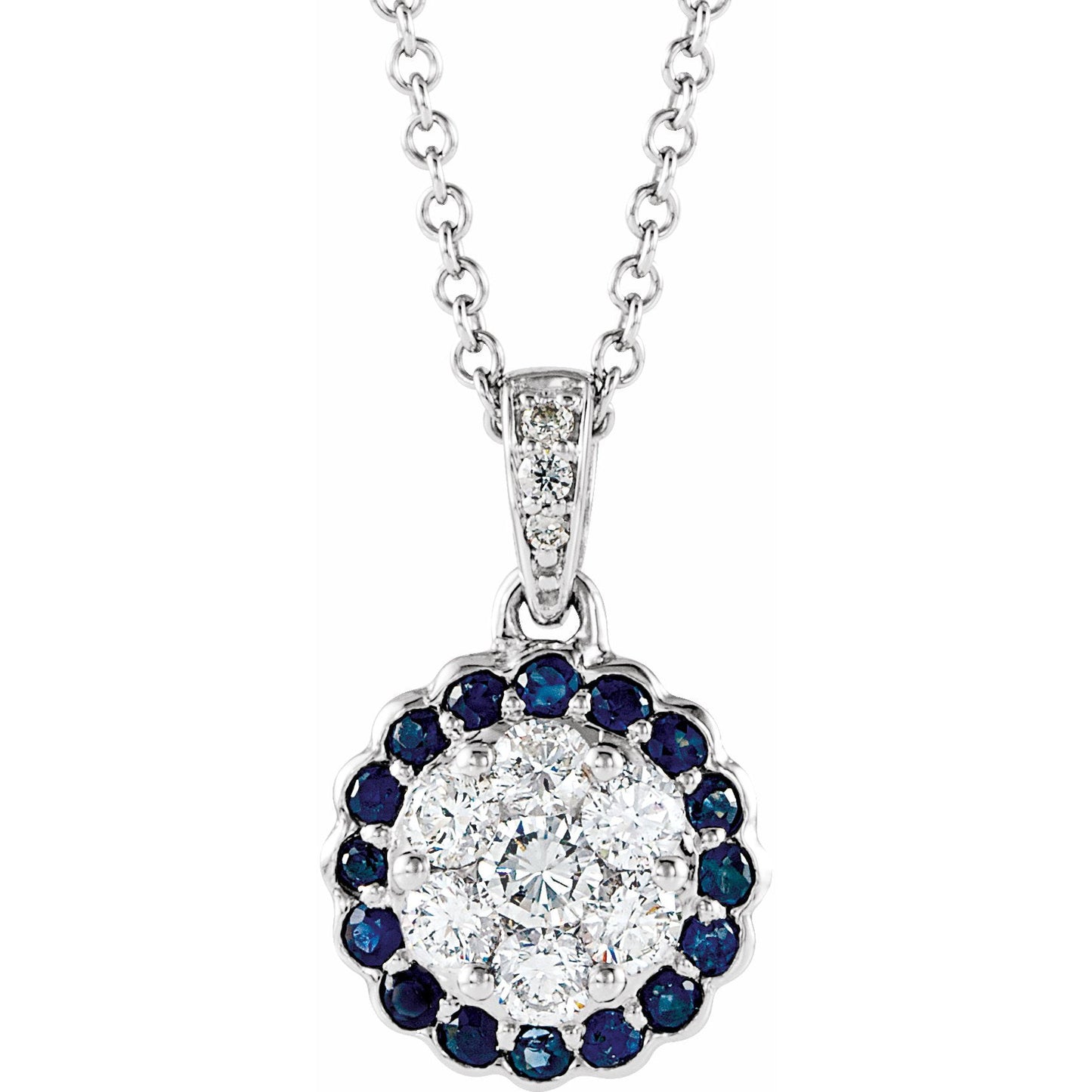 14K White Blue Sapphire & 1/3 CTW Diamond Necklace