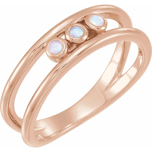 14K Rose Opal Three-Stone Bezel-Set Ring