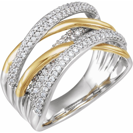 14K White & Yellow 1/2 CTW Diamond Criss-Cross Ring