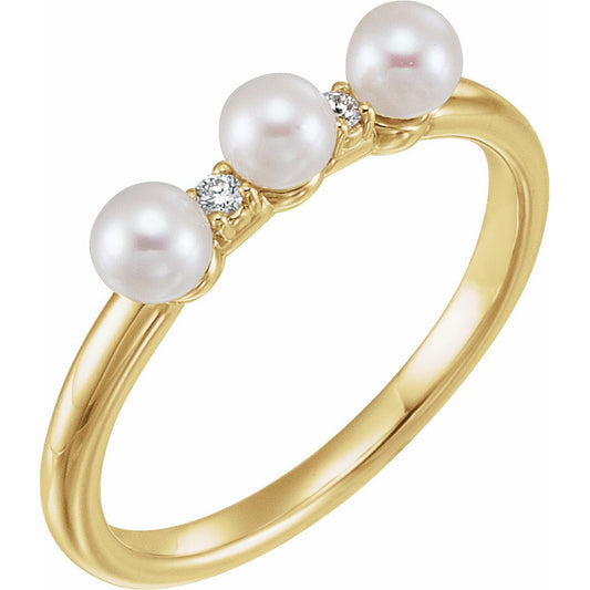 14K Yellow Freshwater Cultured Pearl & .03 CTW Diamond Stackable Ring