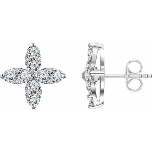 14K White 1 1/4 CTW Diamond Flower Earrings
