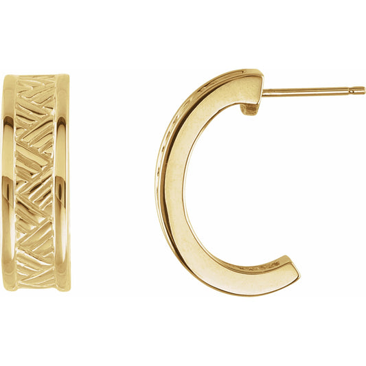 14K Yellow 19.5x6 mm Patterned J-Hoop Earrings