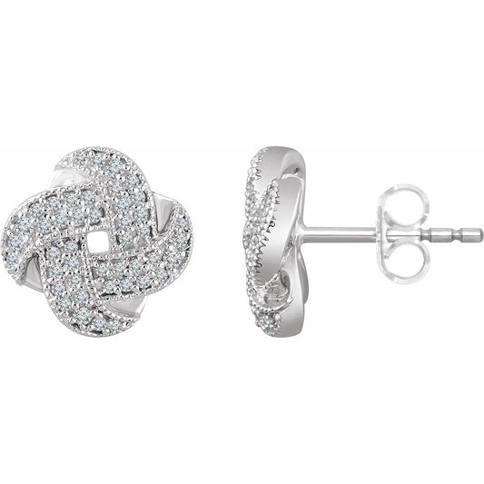 14K White 1/3 CTW Diamond Knot Earrings