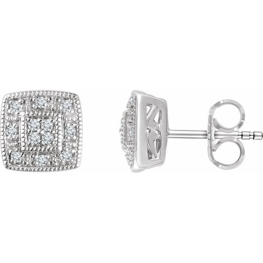 14K White 1/10 CTW Diamond Cluster Earrings