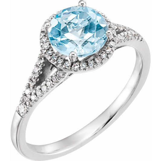 14K White Sky Blue Topaz & 1/5 CTW Diamond Ring