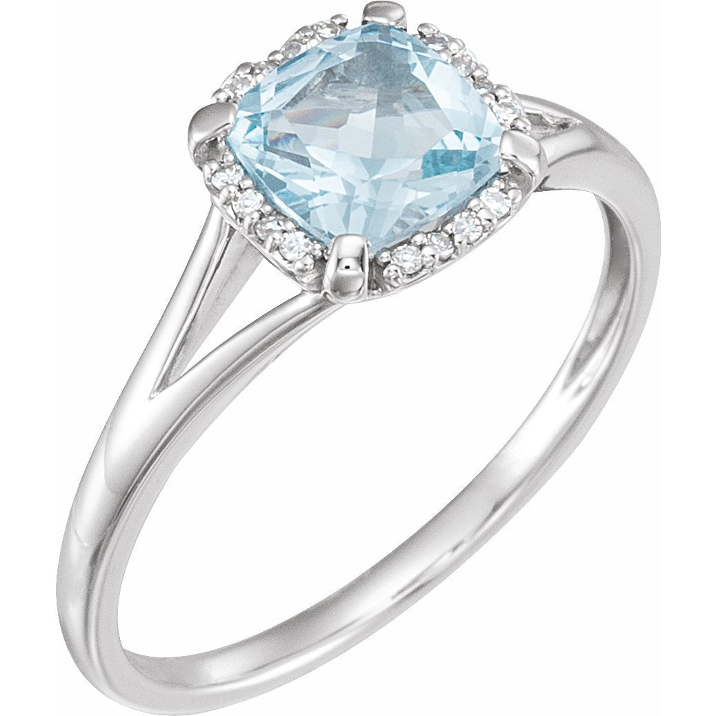 14K White Sky Blue Topaz & .05 CTW Diamond Ring