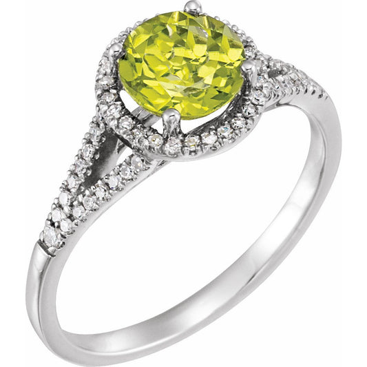14K White Peridot & 1/5 CTW Diamond Ring