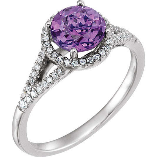 14K White Amethyst & 1/5 CTW Diamond Ring