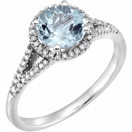 14K White Aquamarine & 1/5 CTW Diamond Ring